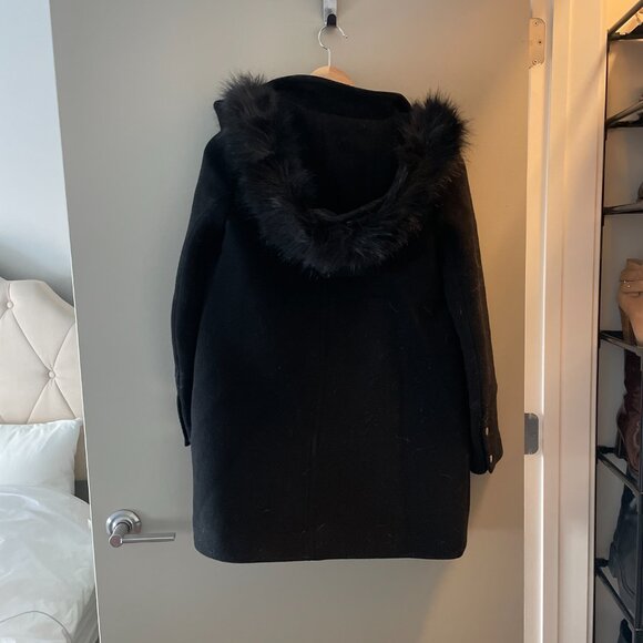 EUC J.Crew Chateau Parka Coat Italian Stadium Cloth Wool Black Size 0 - Picture 3 of 3